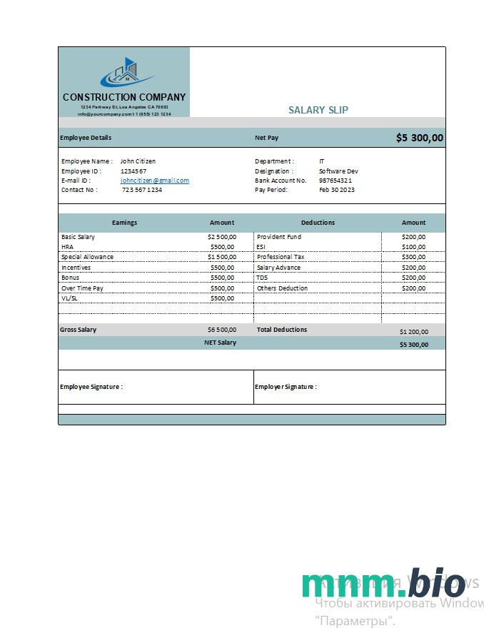 Oświadczenie o zarobkach firmy budowlanej w formatach Excel i PDF
